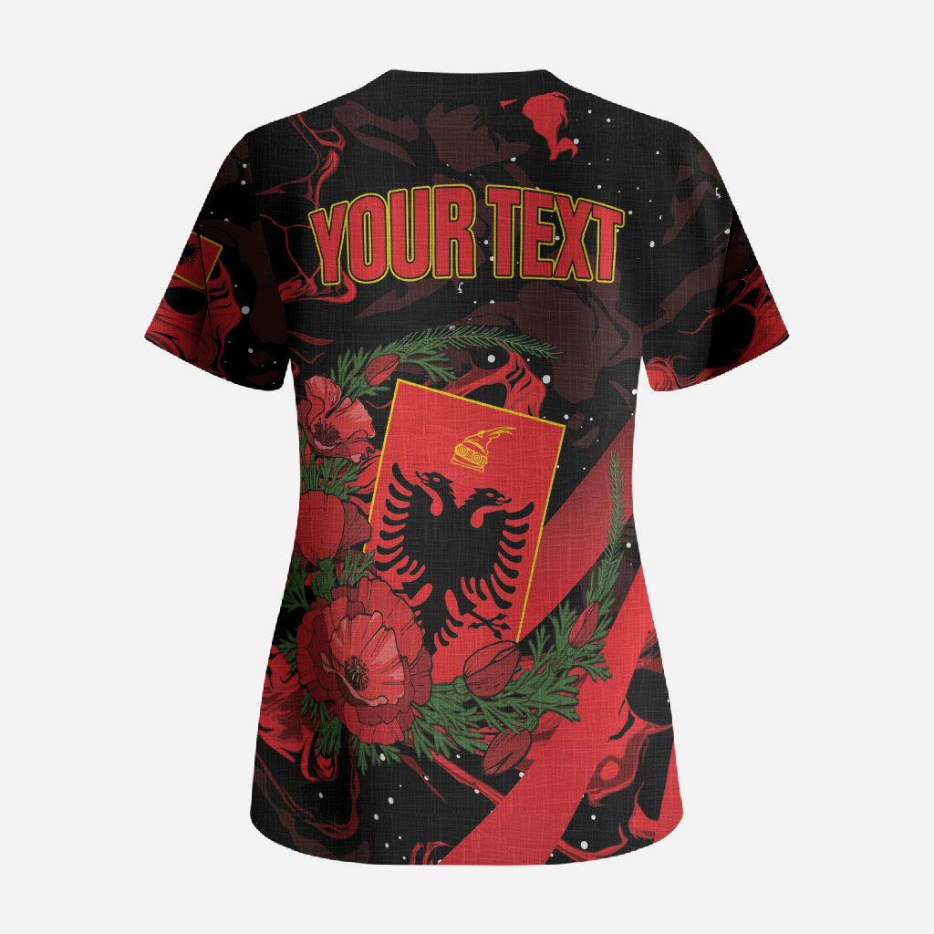 Personalised Albania Red Poppy Scrub Top Happy Independence Day