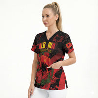 Personalised Albania Red Poppy Scrub Top Happy Independence Day