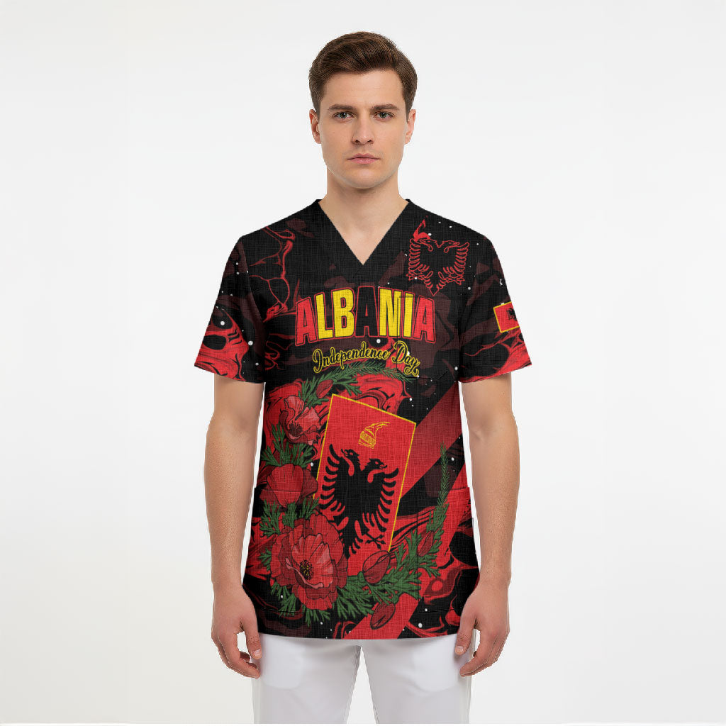 Personalised Albania Red Poppy Scrub Top Happy Independence Day