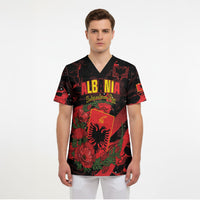 Personalised Albania Red Poppy Scrub Top Happy Independence Day