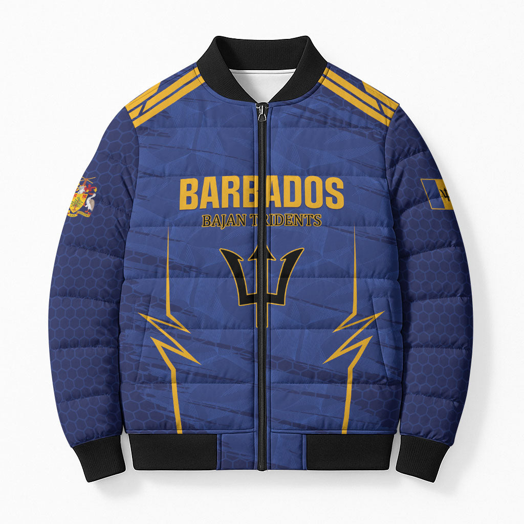 Custom Barbados 2026 Football Bomber Puffer Jacket Bajan Tridents Go Champions
