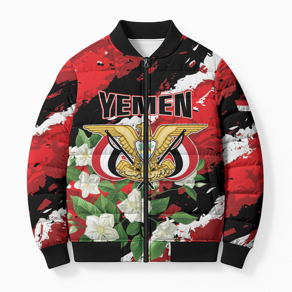 Personalized Yemen Jasmine Bomber Puffer Jacket Happy Independence Day