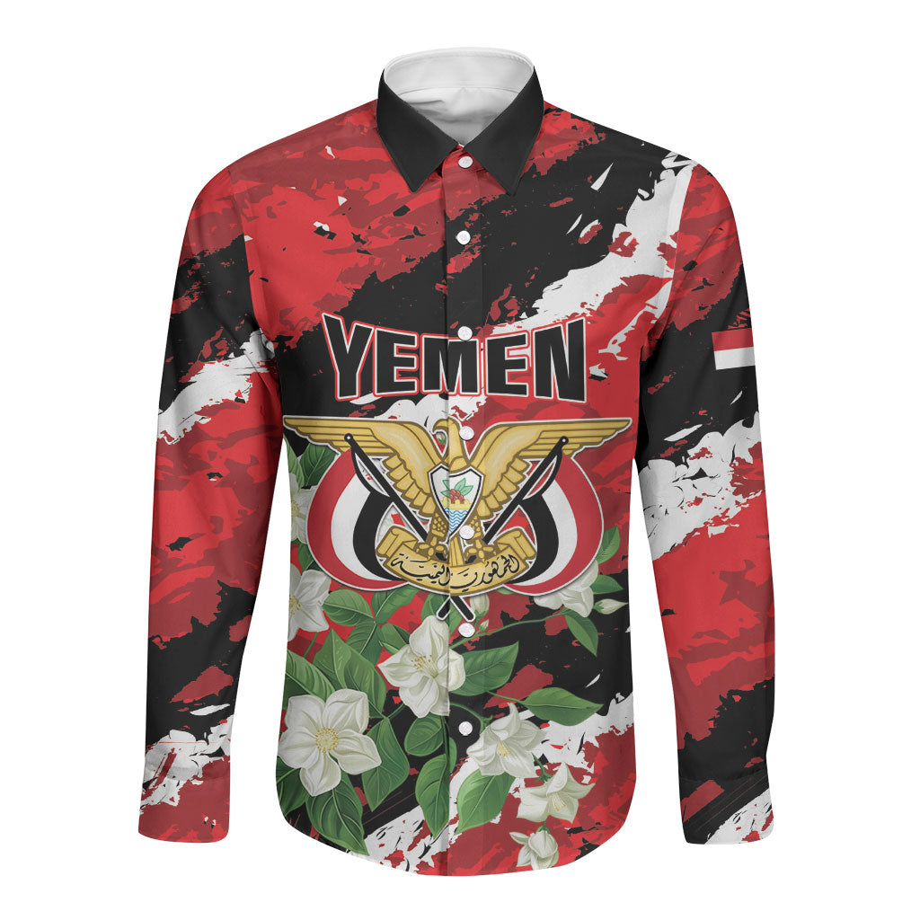 Personalized Yemen Jasmine Long Sleeve Button Shirt Happy Independence Day