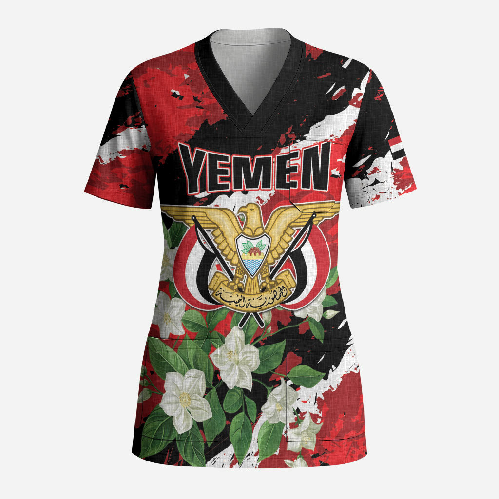Personalized Yemen Jasmine Scrub Top Happy Independence Day