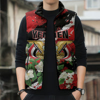 Personalized Yemen Jasmine Sleeveless Puffer Jacket Happy Independence Day