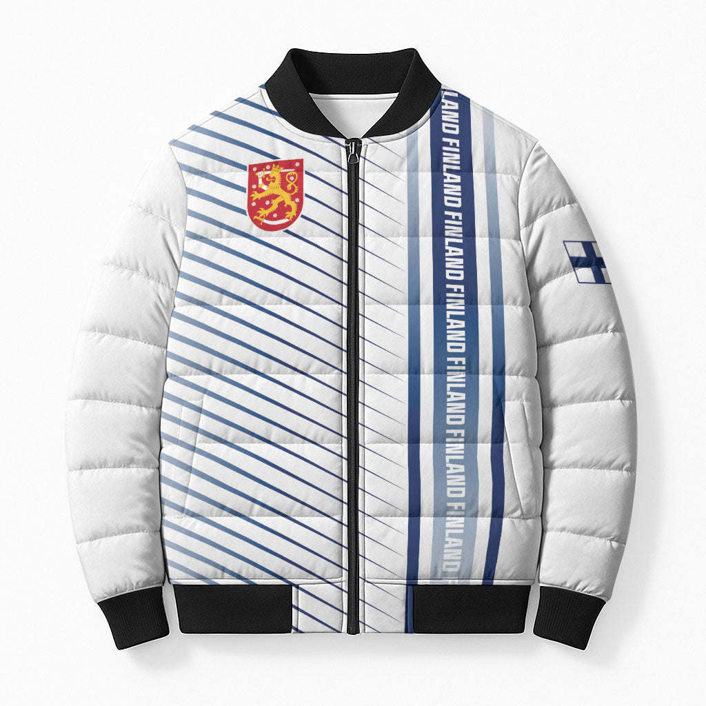 Personalized Finland 2026 Bomber Puffer Jacket Happy Independence Day