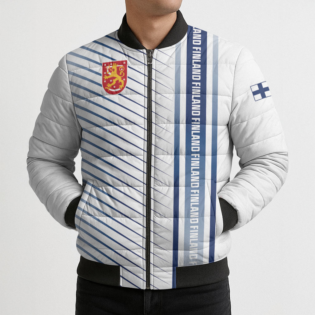 Personalized Finland 2026 Bomber Puffer Jacket Happy Independence Day