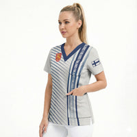 Personalized Finland 2026 Scrub Top Happy Independence Day