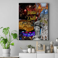 Framed canvas wall art: fireworks, cathedral facade, and statue with banner