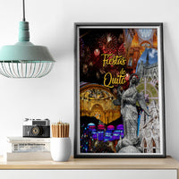 Framed canvas wall art featuring fireworks, colorful street lights, and cathedral statue