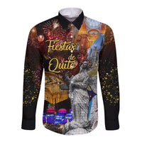 Unisex long-sleeve button shirt with colorful fireworks and city statue graphic