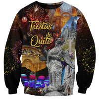 Unisex dark sweatshirt with colorful skyline, fireworks graphic, long sleeves