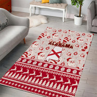 Red Alabama Christmas area rug featuring Santa faces, trees, and bold patterned border