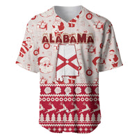 Red-and-white baseball jersey with Santa holiday pattern and Alabama front graphic