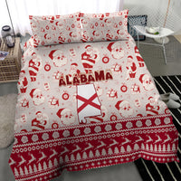 Red Alabama Christmas duvet bedding set with Santa print, ALABAMA text, flag and holiday border