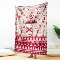 Alabama holiday blanket with Santa, trees, and state flag motif in red and white