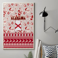 Red and white Alabama Christmas canvas wall art with Santa icons and red X flag