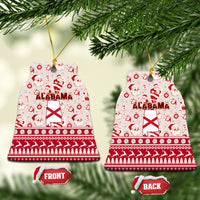 Set of two red ceramic Alabama Christmas ornaments, round discs with Santa pattern.