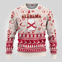 Off-white and red Alabama crewneck Christmas sweater with Santa, gifts, trees, and flag X graphic