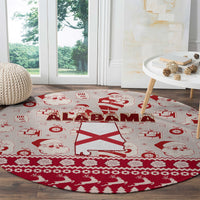 Round red Christmas carpet with Alabama flag and Santa icons, ALABAMA lettering