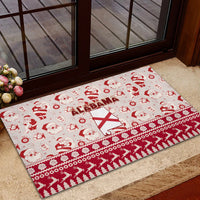Christmas rubber doormat with Santa icons and Alabama flag graphic