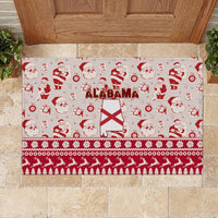Christmas rubber doormat with Alabama text, flag, and holiday pattern border