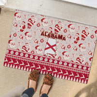 Christmas rubber doormat with Santa faces, Alabama flag, and evergreen stripe