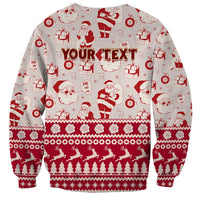 Unisex crewneck sweatshirt in light gray with red Your Text Christmas character pattern