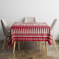 Red Christmas tablecloth with repeating triangle and star border