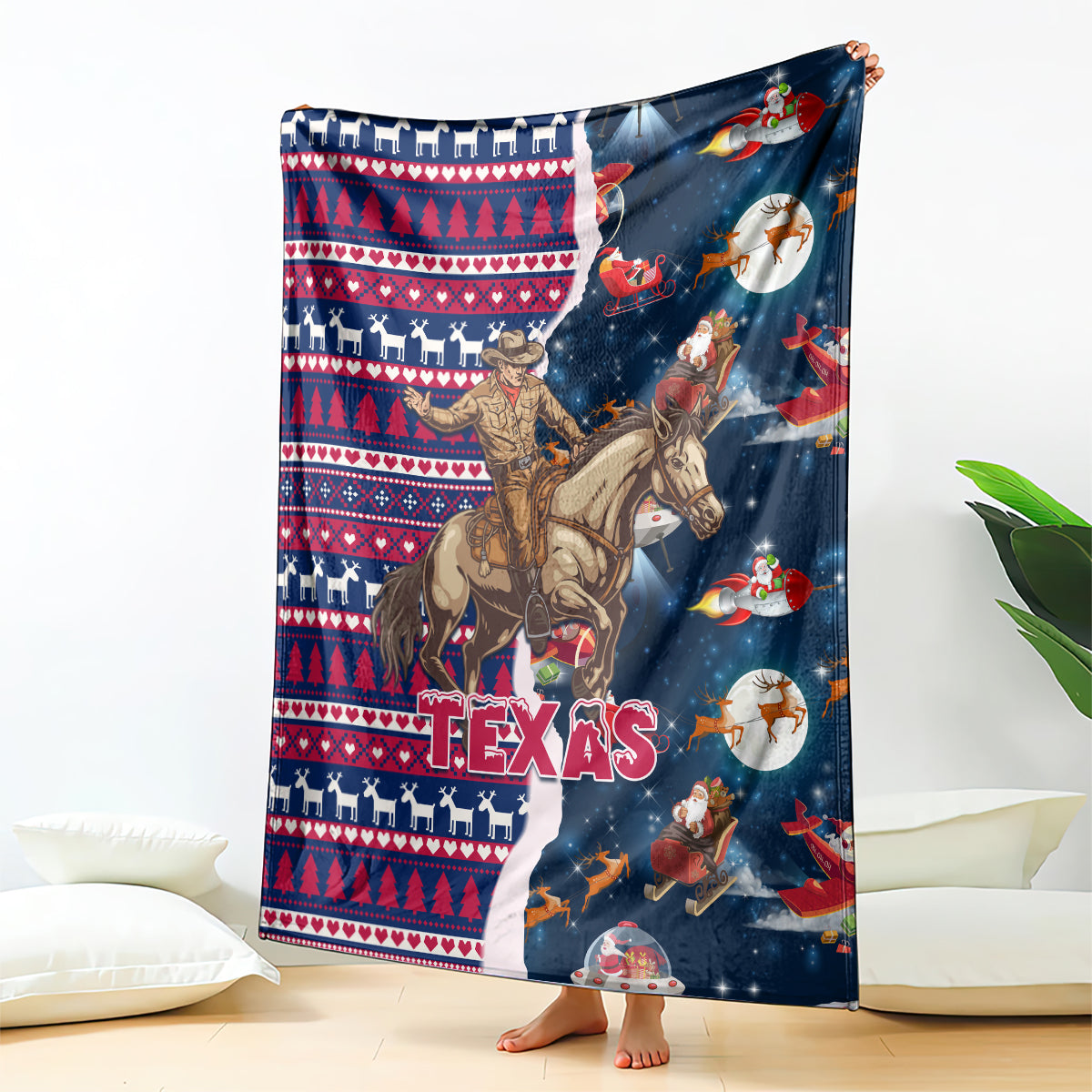 custom-texas-christmas-blanket-cowboy-with-santa-claus-in-space