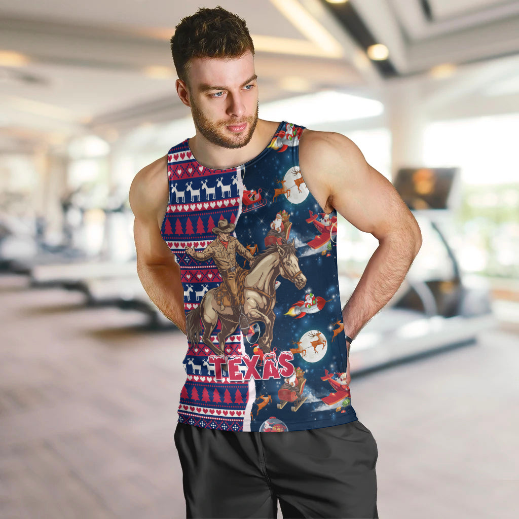 Custom Texas Christmas Men Tank Top Cowboy With Santa Claus In Space - Wonder Print Shop