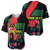 Black baseball jersey set with Portugal 1640 front and 'YOUR TEXT' back, red V-neck