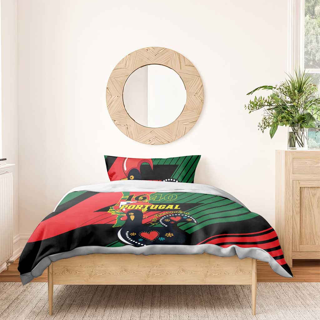 Duvet cover bedding set with red green black Portugal 1640 bird crest design and two pillows