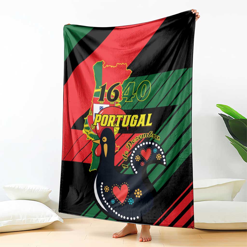 Portugal flag-themed personalized blanket, black red and green with 1640 and bird graphic