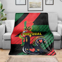 Portugal flag personalized throw blanket in red, green, and black with 1640 Portugal logo