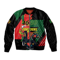 Black bomber jacket with Portugal flag graphic and 1640 front patch zip-up