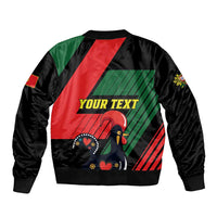Black bomber jacket with red Portugal stripe graphic, bird with heart, zip-up