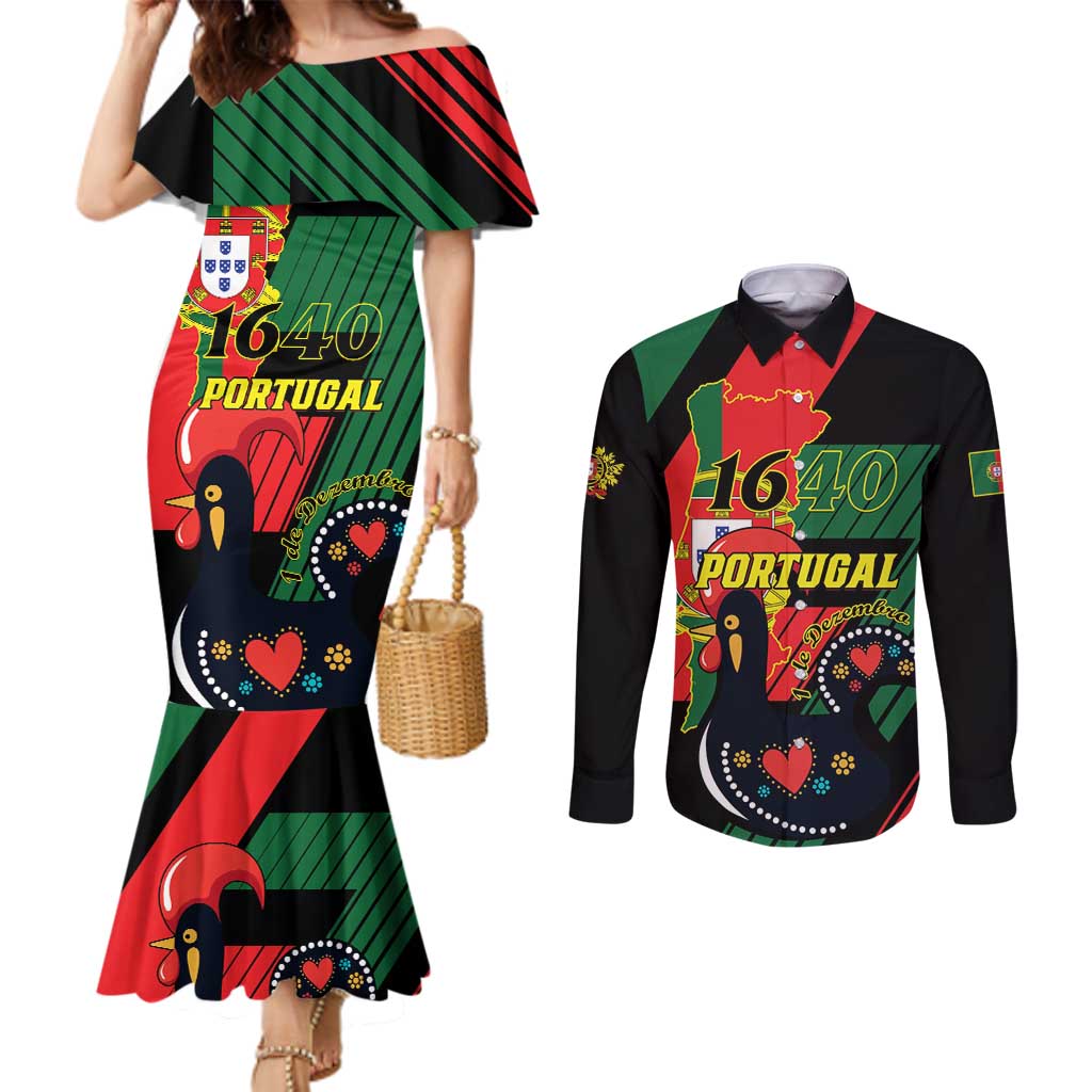 Personalized Portugal 1640 Couples Matching Mermaid Dress and Long Sleeve Button Shirt 1 De Dezembro Independence Day