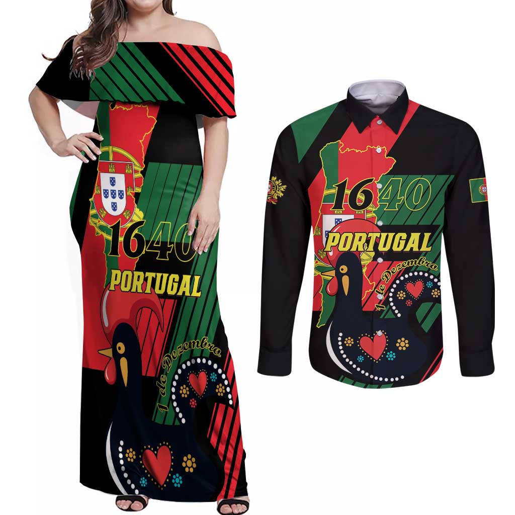 Personalized Portugal 1640 Couples Matching Off Shoulder Maxi Dress and Long Sleeve Button Shirt 1 De Dezembro Independence Day - Wonder Print Shop