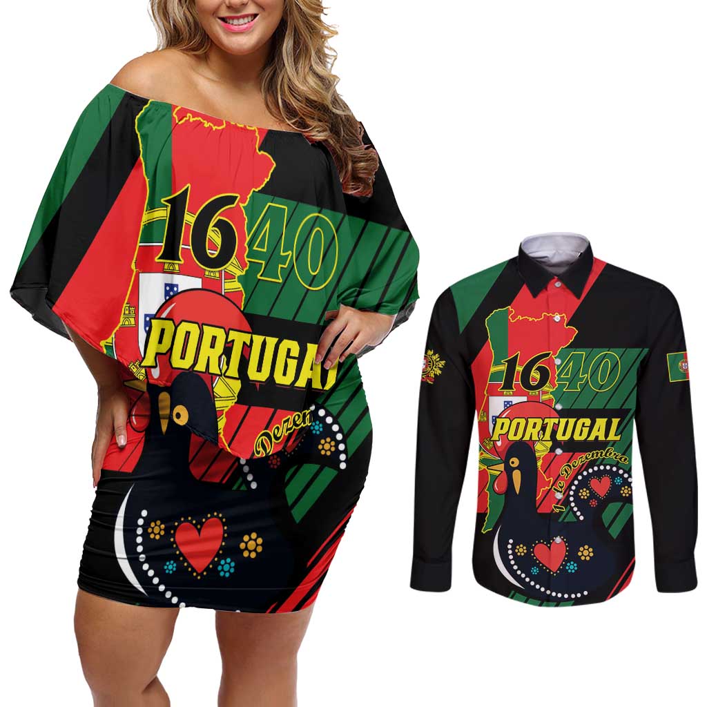 Personalized Portugal 1640 Couples Matching Off Shoulder Short Dress and Long Sleeve Button Shirt 1 De Dezembro Independence Day - Wonder Print Shop