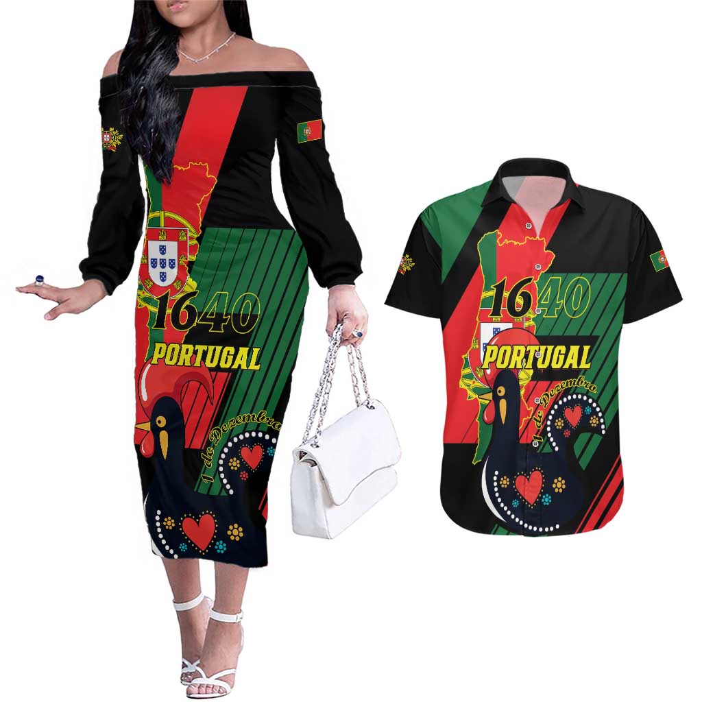 Personalized Portugal 1640 Couples Matching Off The Shoulder Long Sleeve Dress and Hawaiian Shirt 1 De Dezembro Independence Day - Wonder Print Shop