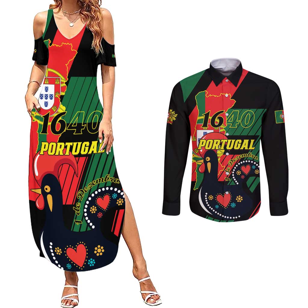 Personalized Portugal 1640 Couples Matching Summer Maxi Dress and Long Sleeve Button Shirt 1 De Dezembro Independence Day - Wonder Print Shop