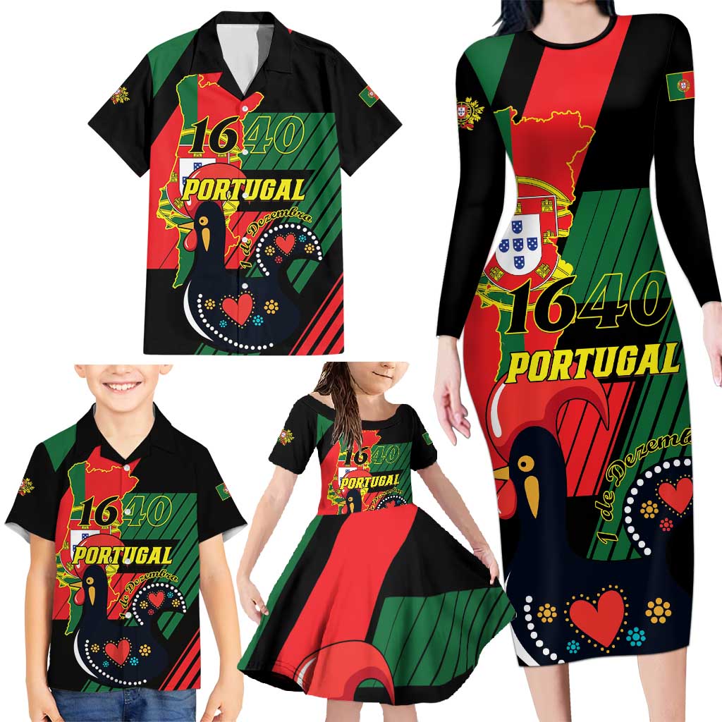 Personalized Portugal 1640 Family Matching Long Sleeve Bodycon Dress and Hawaiian Shirt 1 De Dezembro Independence Day - Wonder Print Shop