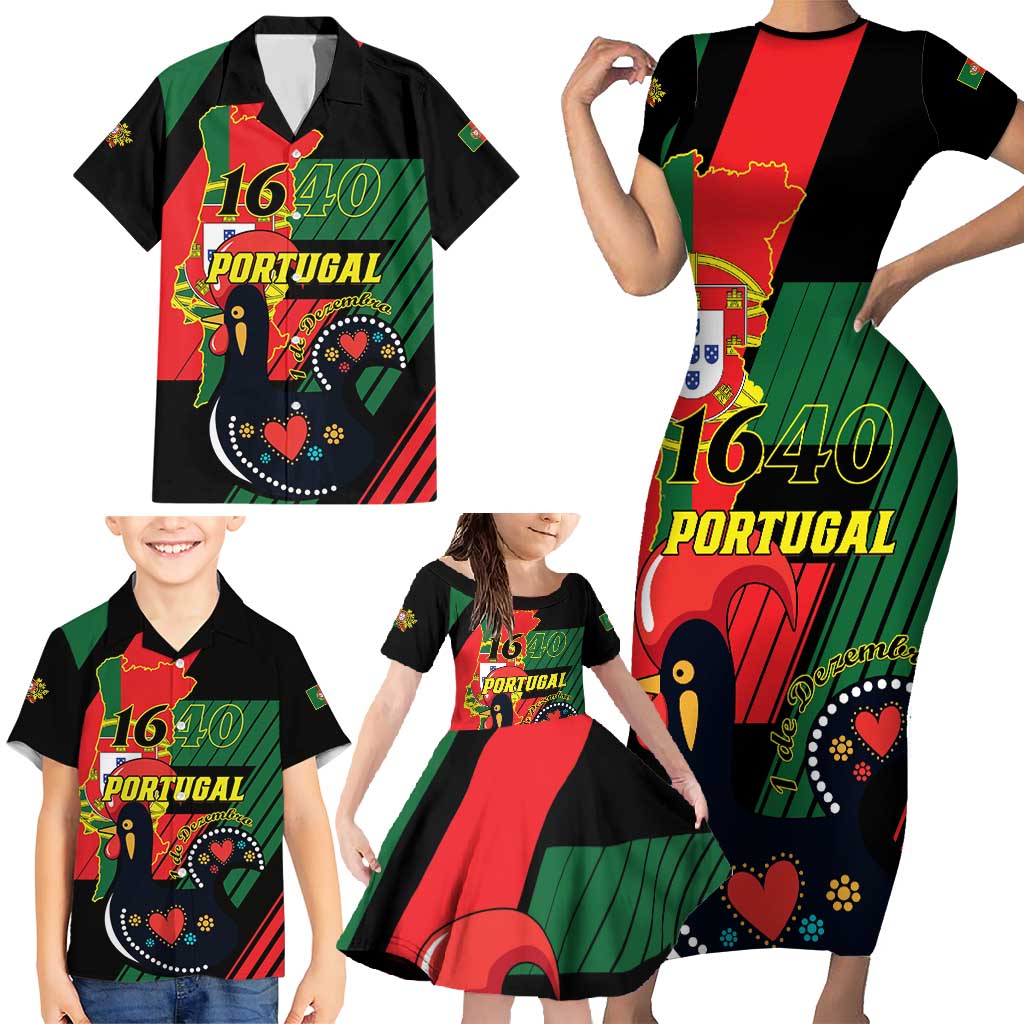 Personalized Portugal 1640 Family Matching Short Sleeve Bodycon Dress and Hawaiian Shirt 1 De Dezembro Independence Day - Wonder Print Shop