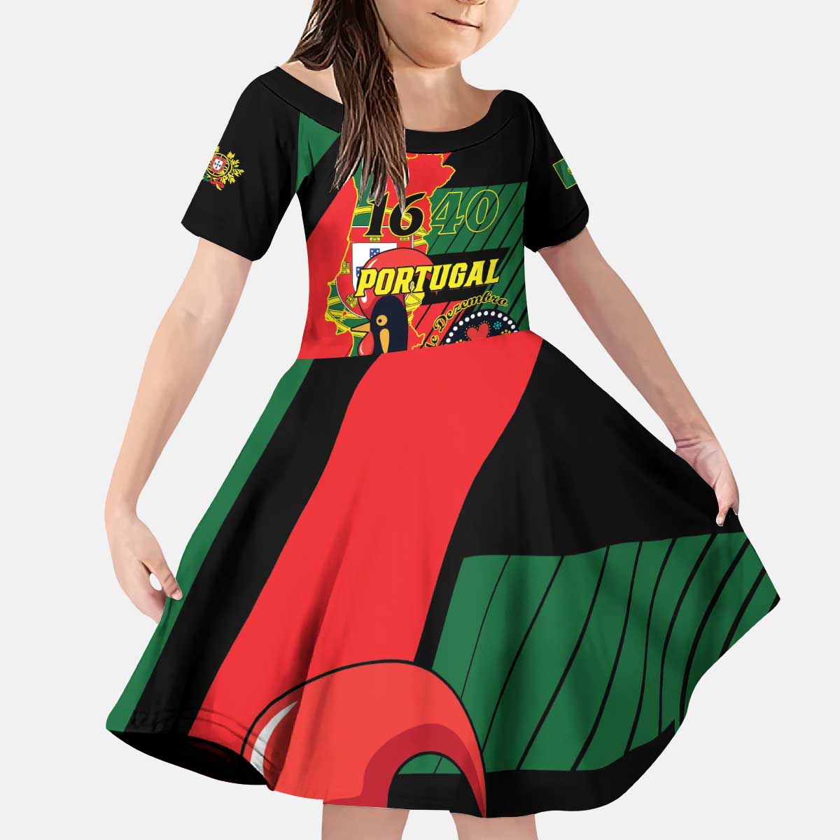 Personalized Portugal 1640 Kid Short Sleeve Dress 1 De Dezembro Independence Day - Wonder Print Shop