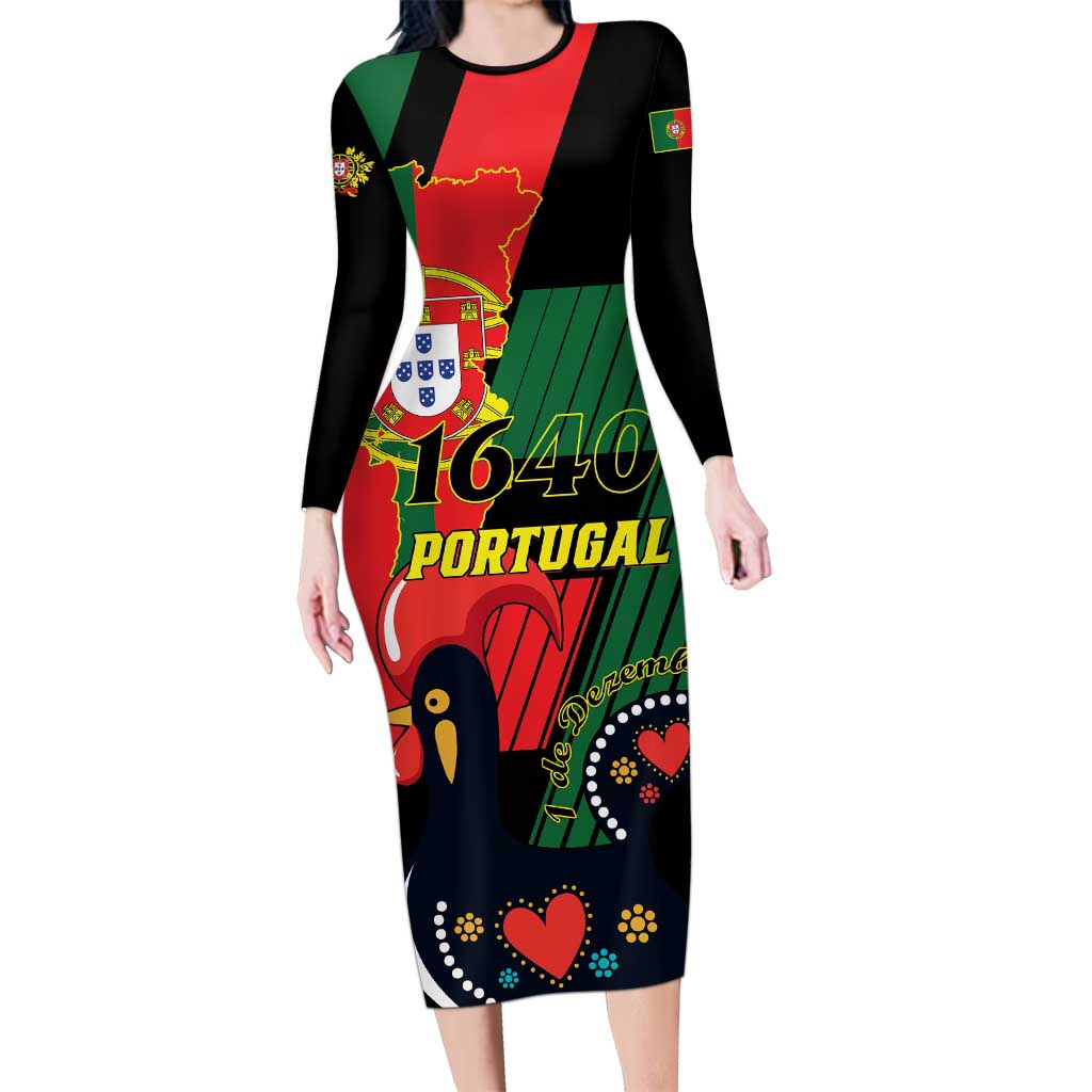 Personalized Portugal 1640 Long Sleeve Bodycon Dress 1 De Dezembro Independence Day - Wonder Print Shop