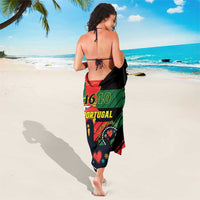 Black Portugal 1640 printed sarong with centered Portugal crest and heart motifs