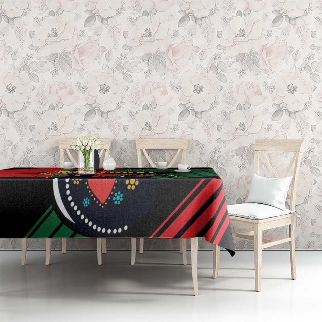 Black tablecloth with Portugal crest center panel and red-green chevron stripes