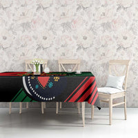Black tablecloth with Portugal crest center panel and red-green chevron stripes