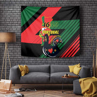 Black Portugal 1640 flag-style tapestry with rooster and heart wreath wall hanging